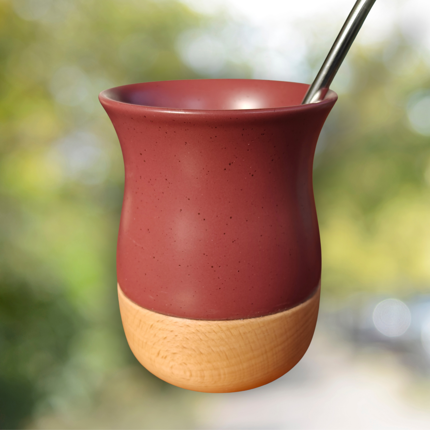 Clay Mate Gourd with Wooden Base | 250ml Clay Yerba Mate Gourd + Bombilla