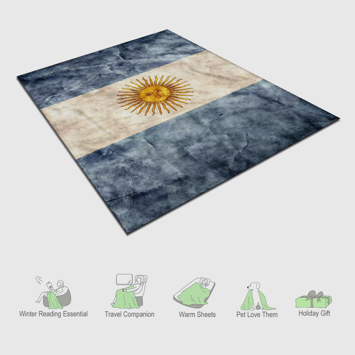 Argentina Vintage Flag Blanket – Soft Flannel Throw, All-Season, for Sofa, Bed & Living Room
