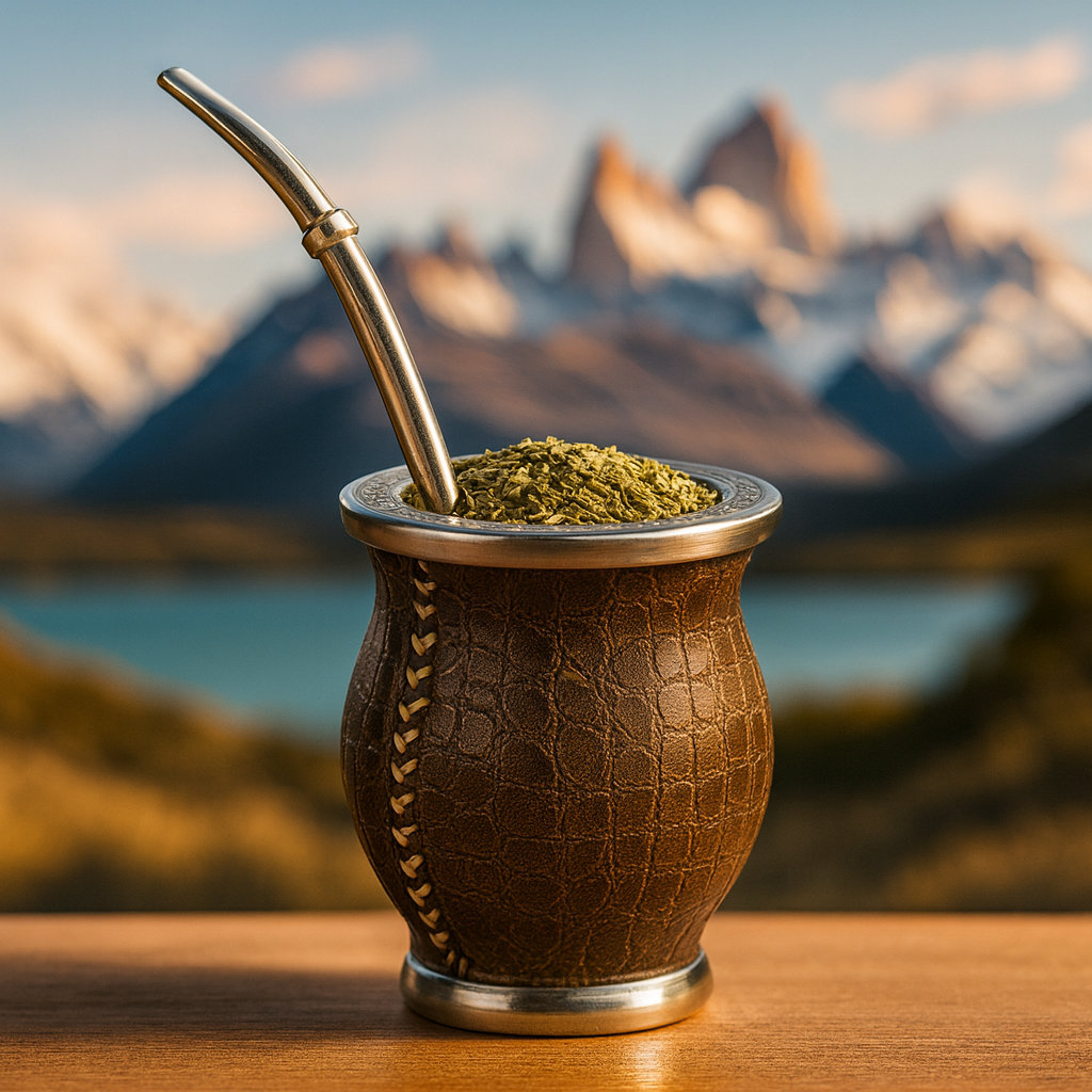 Imperial Yerba Mate Cup — PU “Croc” Leather Wrap with Stainless-Steel Rim + Bombilla