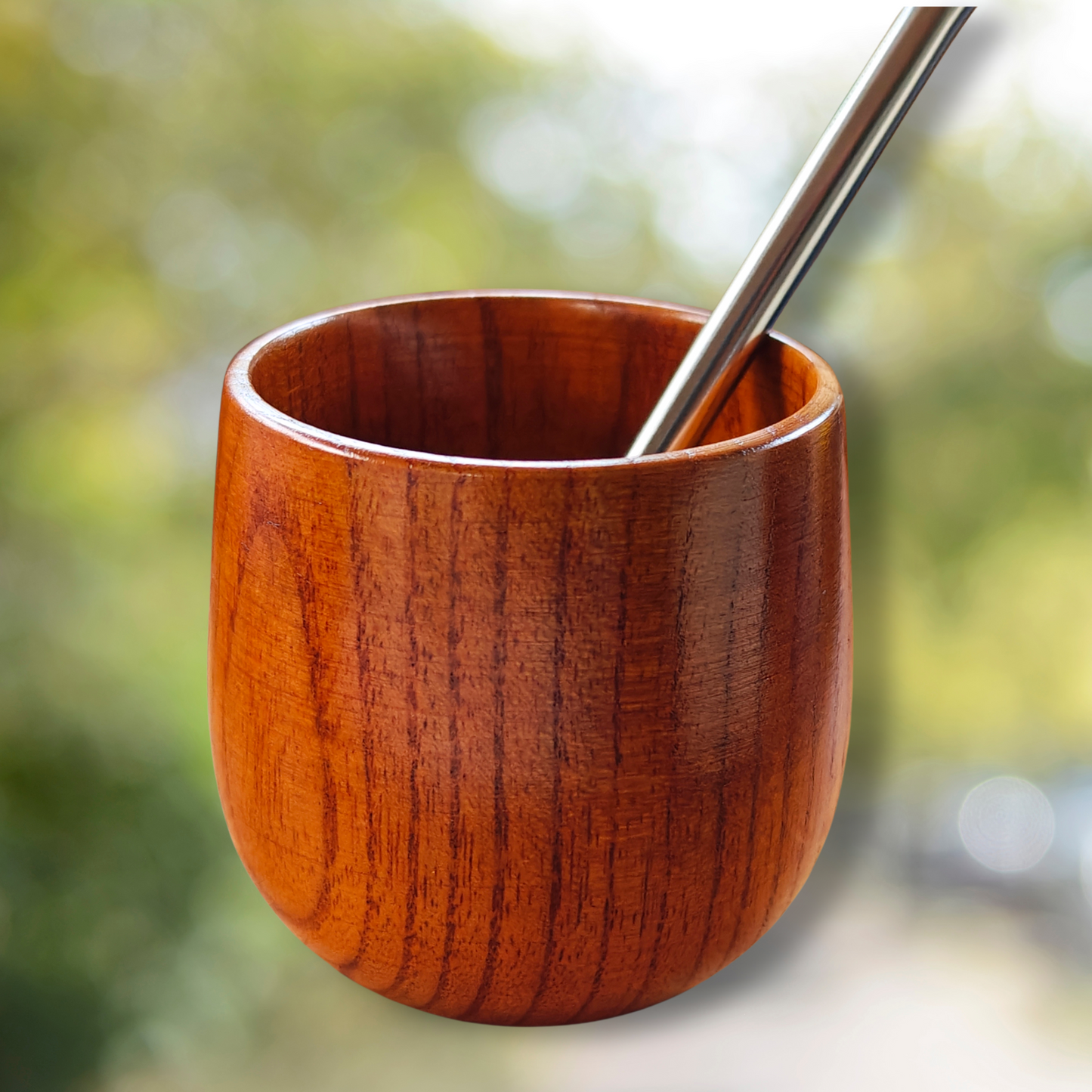 Medium Small Durango Wood Yerba Mate Cup with Stainless Steel Bombilla