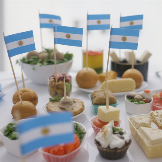 Mini Argentine Flag Cupcake Toppers (100 pcs) – Wooden Picks for Cakes, Cocktails & Appetizers