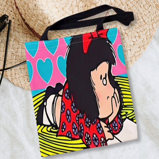 Mafalda Pop Art Tote Bag | Colorful Cartoon Design Reusable Shopping Ba