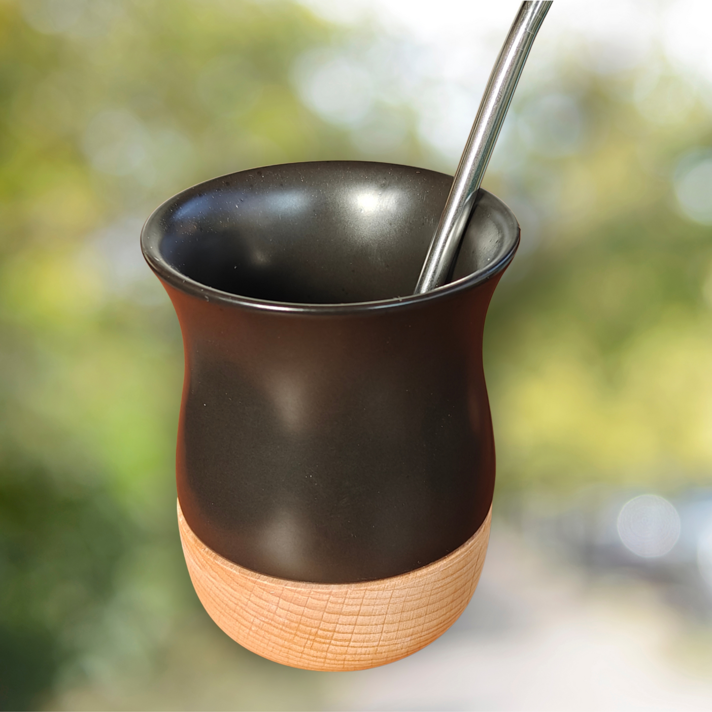 Clay Mate Gourd with Wooden Base | 250ml  Clay Yerba Mate Gourd + Bombilla