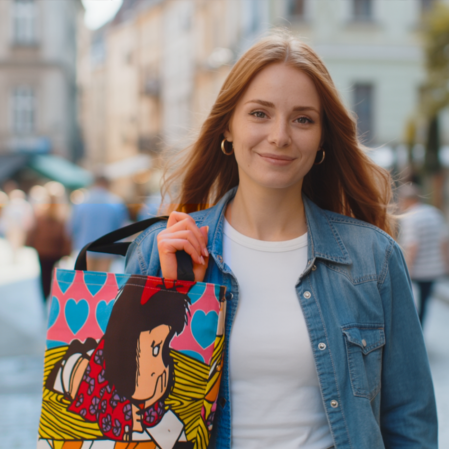 Mafalda Pop Art Tote Bag | Colorful Cartoon Design Reusable Shopping Ba