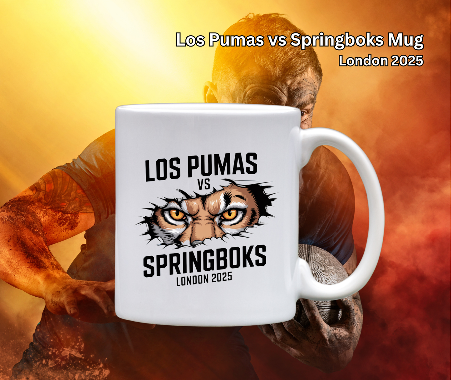 Los Pumas vs Springboks Rugby Mug – White Glossy Ceramic Coffee Cup – Argentina vs South Africa Fan Gift