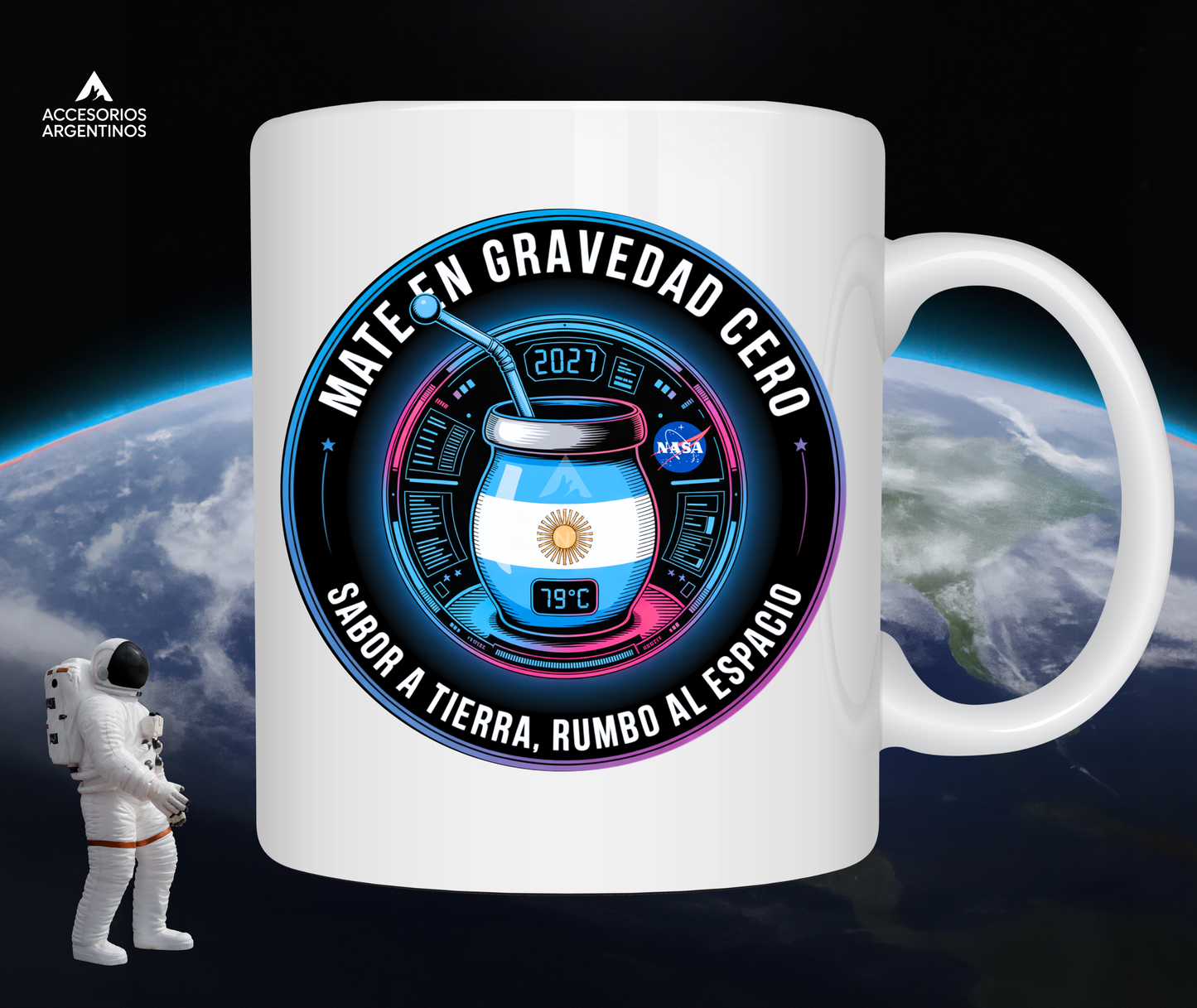 Zero Gravity Mate Mug – White Glossy Ceramic, Inspired by Noel de Castro - Mate en Gravedad Cero