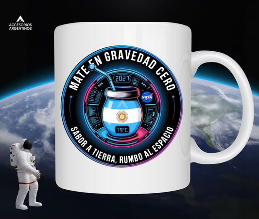 Zero Gravity Mate Mug – White Glossy Ceramic, Inspired by Noel de Castro - Mate en Gravedad Cero