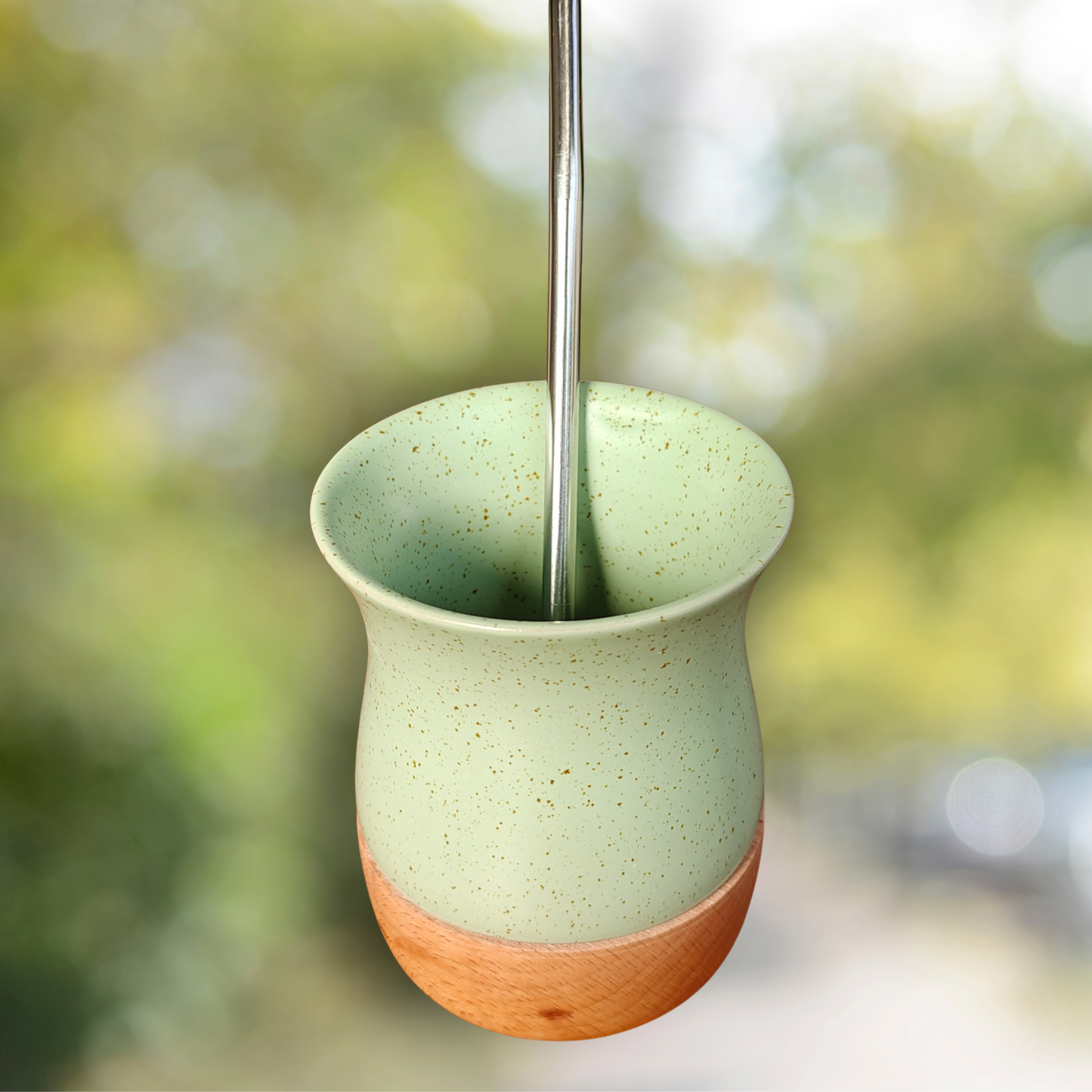 Clay Mate Gourd with Wooden Base | 250ml  Clay Yerba Mate Gourd + Bombilla