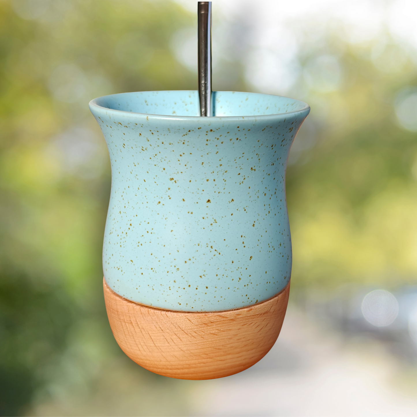 Clay Mate Gourd with Wooden Base | 250ml  Clay Yerba Mate Gourd + Bombilla