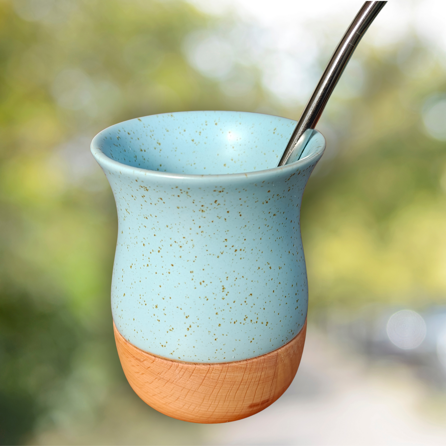 Clay Mate Gourd with Wooden Base | 250ml  Clay Yerba Mate Gourd + Bombilla