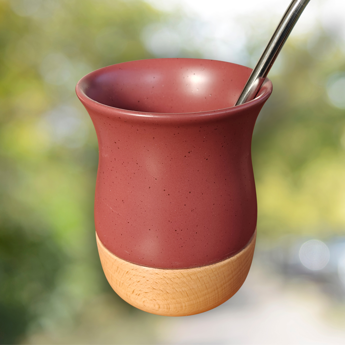 Clay Mate Gourd with Wooden Base | 250ml  Clay Yerba Mate Gourd + Bombilla
