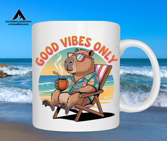Carpincho Mug – "Good Vibes Only" | Chill & Cute Ceramic Coffee Cup