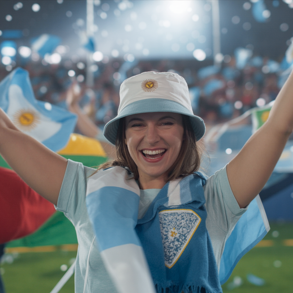 Argentina Bucket Hat – Embroidered Sun of May | Light Blue & White Stripes