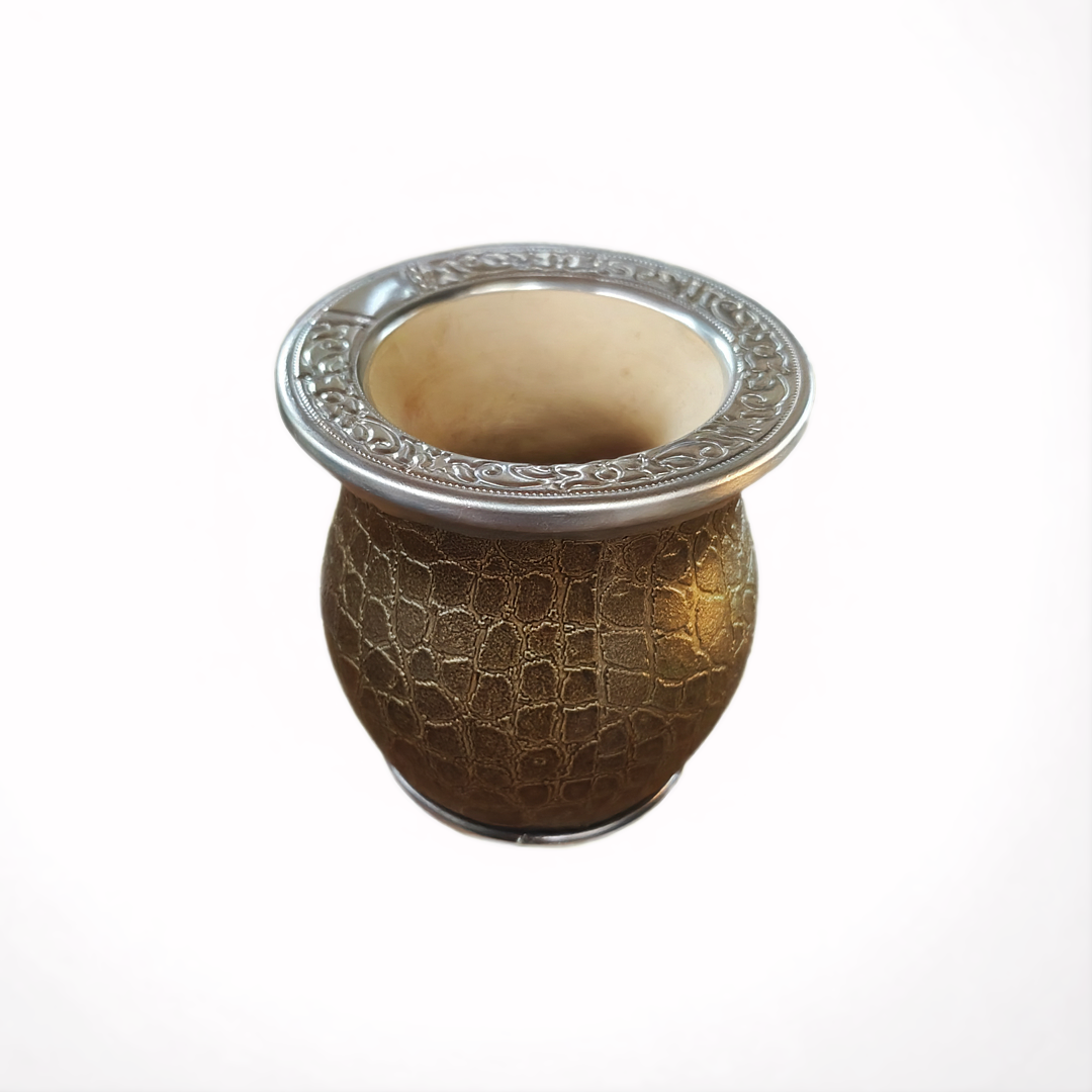 Imperial Yerba Mate Cup — PU “Croc” Leather Wrap with Stainless-Steel Rim + Bombilla