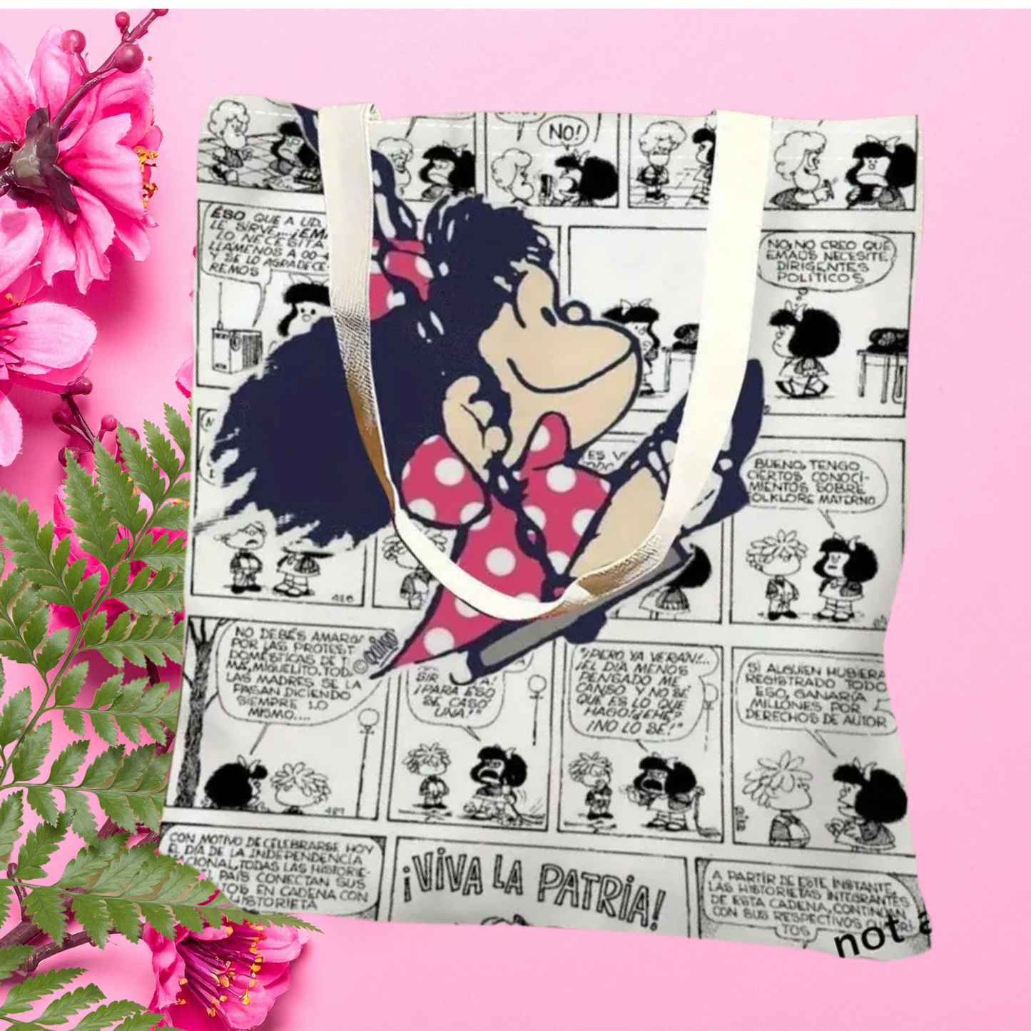 Mafalda Comic Strip Tote Bag | Argentine Cartoon Icon Reusable Shopping Bag