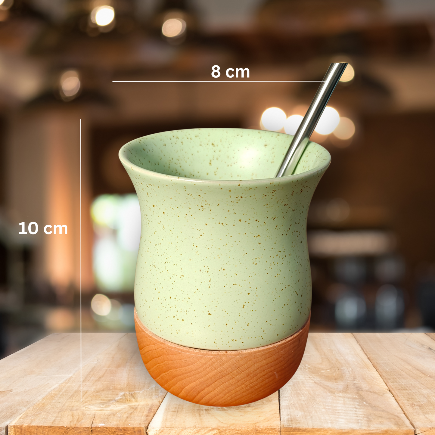 Clay Mate Gourd with Wooden Base | 250ml  Clay Yerba Mate Gourd + Bombilla
