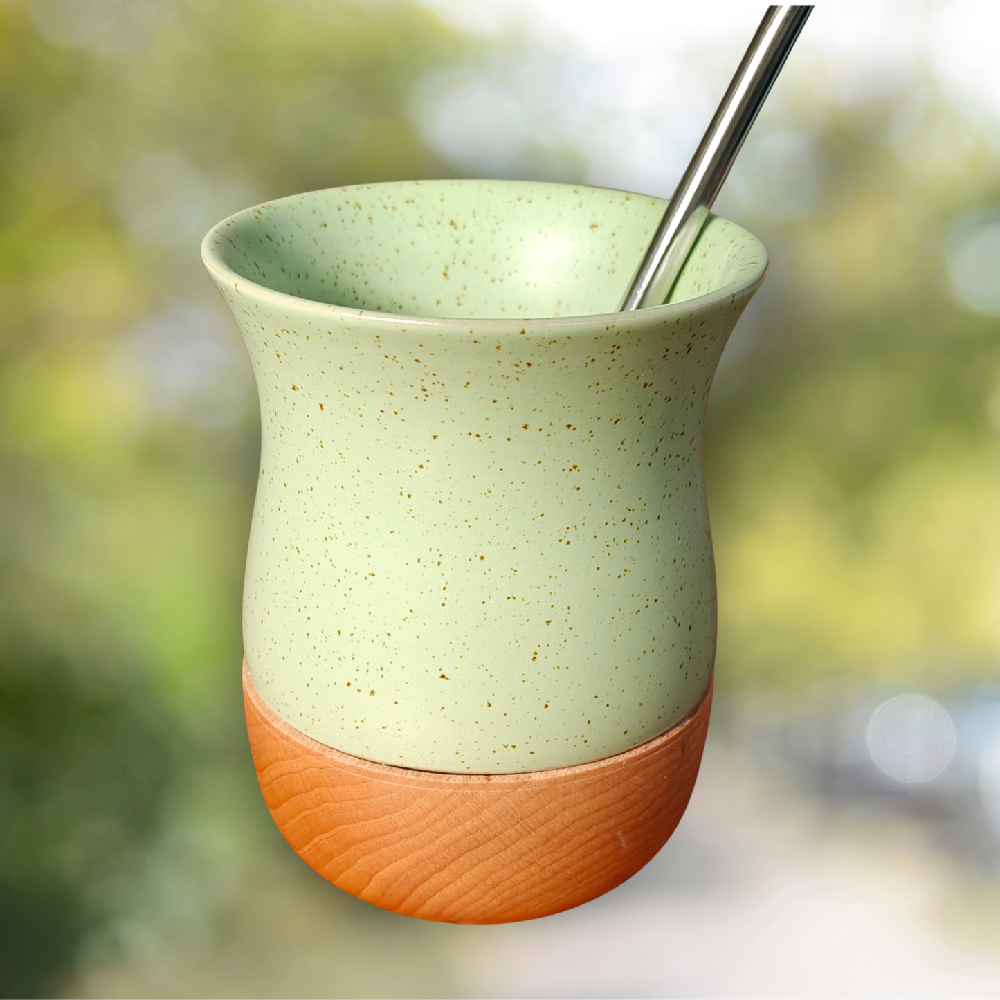 Clay Mate Gourd with Wooden Base | 250ml  Clay Yerba Mate Gourd + Bombilla