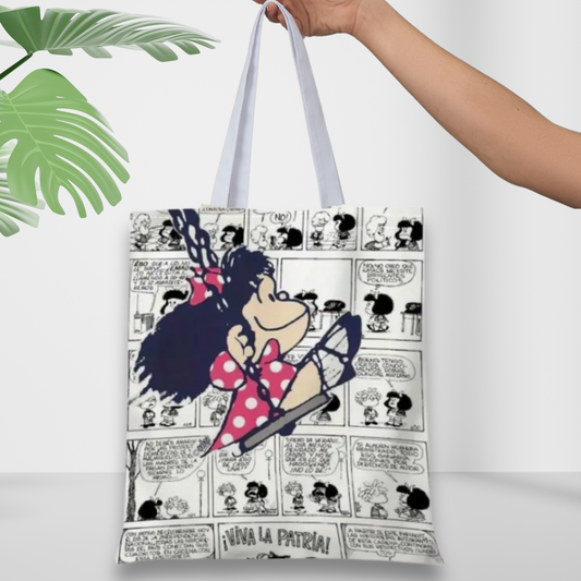 Mafalda Comic Strip Tote Bag | Argentine Cartoon Icon Reusable Shopping Bag