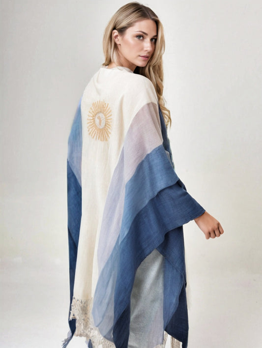 Lightweight  Ruana – Sol de Mayo  Embroidery | Summer & Mid-Season cape - Unisex