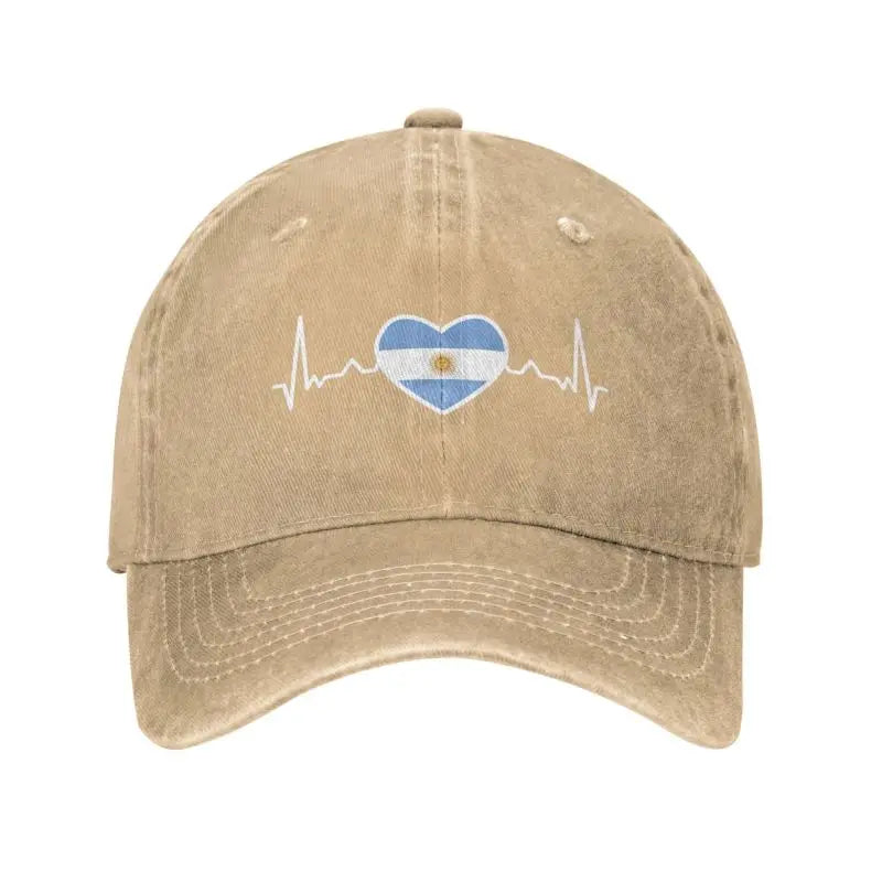 Gorra de béisbol personalizada con la bandera argentina y latidos del corazón: gorra de algodón ajustable para hombre y mujer