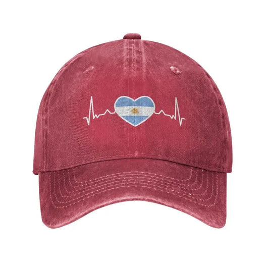 Custom Argentina Flag Heartbeat Baseball Cap – Adjustable Cotton Hat for Men & Women