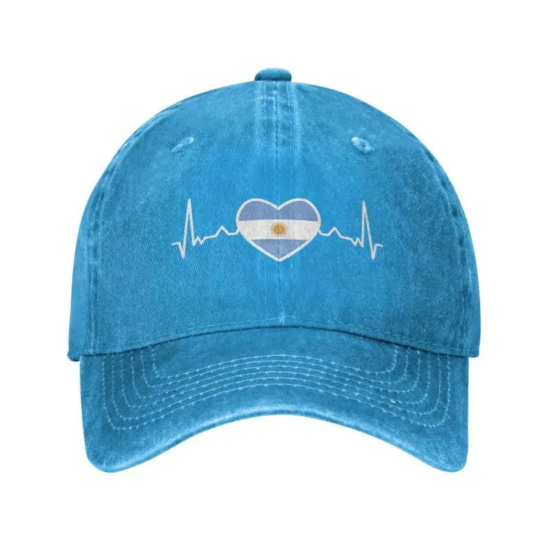 Gorra de béisbol personalizada con la bandera argentina y latidos del corazón: gorra de algodón ajustable para hombre y mujer