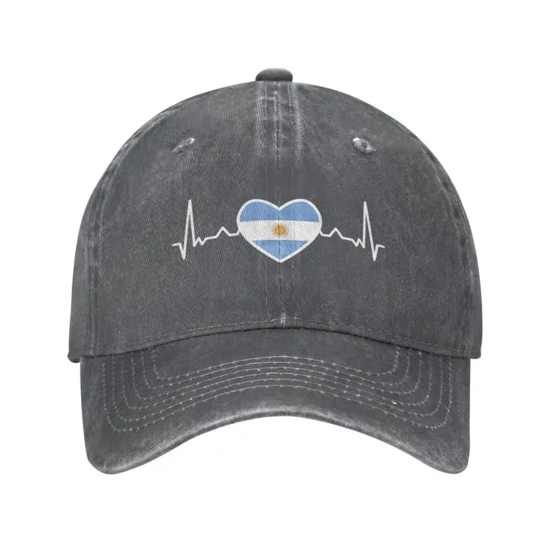 Gorra de béisbol personalizada con la bandera argentina y latidos del corazón: gorra de algodón ajustable para hombre y mujer