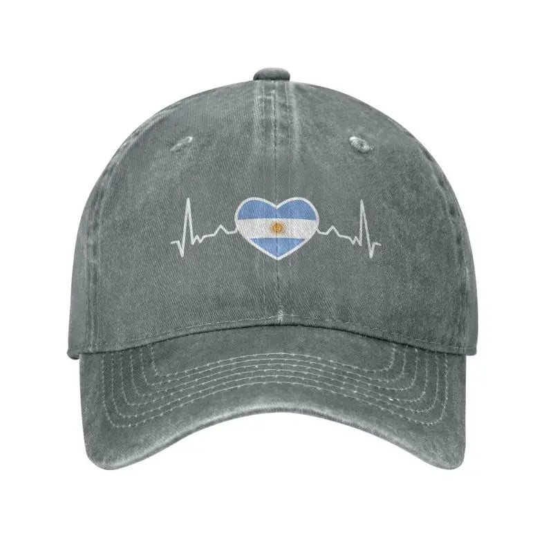 Gorra de béisbol personalizada con la bandera argentina y latidos del corazón: gorra de algodón ajustable para hombre y mujer