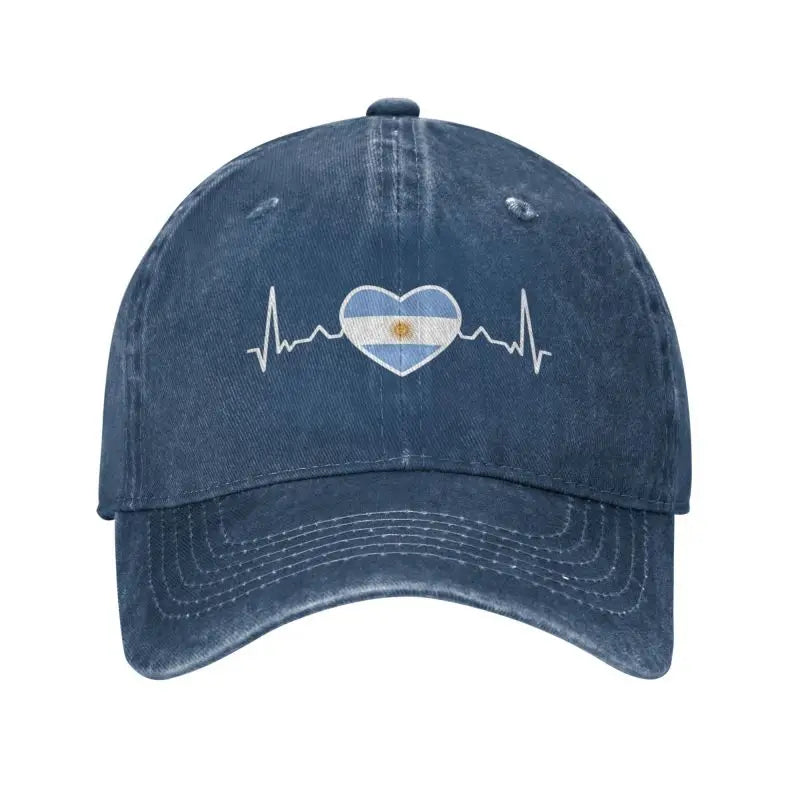 Gorra de béisbol personalizada con la bandera argentina y latidos del corazón: gorra de algodón ajustable para hombre y mujer