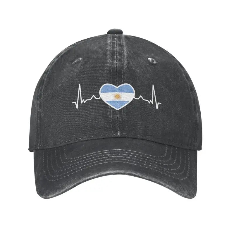 Gorra de béisbol personalizada con la bandera argentina y latidos del corazón: gorra de algodón ajustable para hombre y mujer