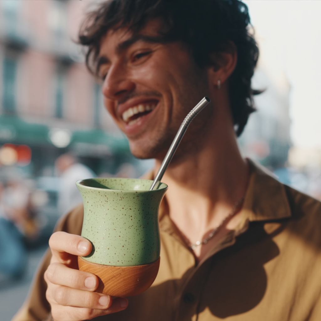 Clay Mate Gourd with Wooden Base | 250ml  Clay Yerba Mate Gourd + Bombilla