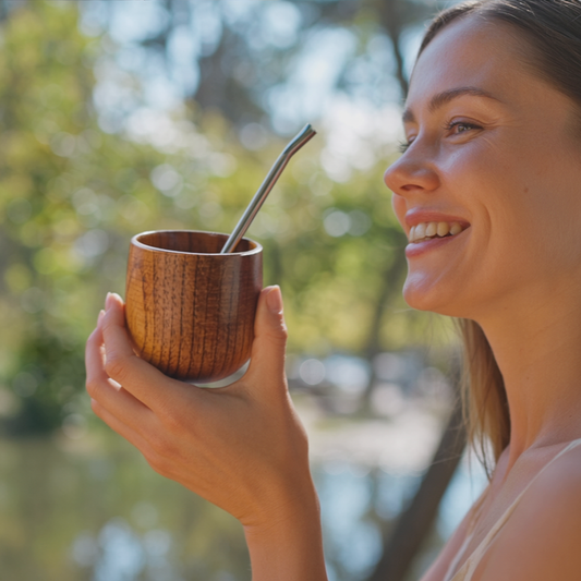 Medium Small Durango Wood Yerba Mate Cup with Stainless Steel Bombilla